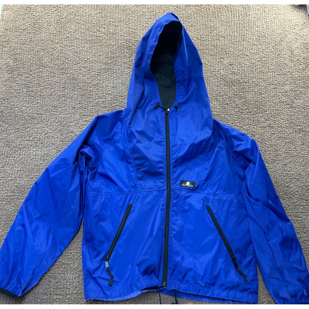 Sierra Designs Vintage Blue Nylon Windbreaker Jacket Hooded Full Zip Mens Small